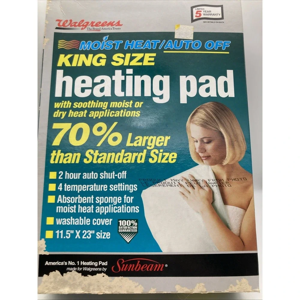 Vintage 1990's WALGREENS KING SIZE HEATING PAD 2 HOURS AUTO OFF 4 SETTINGS New